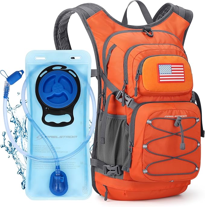 Maelstrom Hydration Hiking Backpack with 2L/3L Water Bladder High Flow Bite Valve Water Backpack Men Women Lightweight Insulation for Hiking Cycling Running Climbing Camping