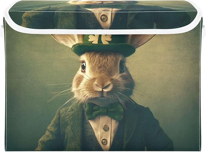 Storage Cube with Lid Saint Patrick’s Day Rabbit Print 16.5×12.6×11.8 IN Collapsible Large Capacity Foldable Storage Basket Bin Organizer