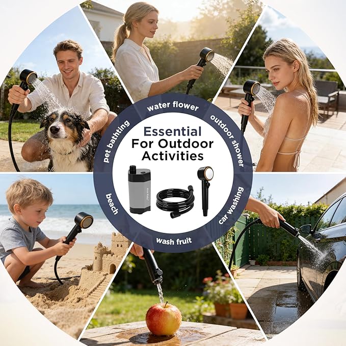 Ann Katy Portable Camping Shower Outdoor Camp Shower PumpUpgrade Rechargeable Electric Shower Pump with Intelligent Digital Display Multiple Spray Modes for Camping Hiking TravelingRV