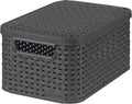 Curver - Basket with lid Rattan Style Small Anthracite