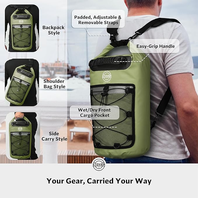 STOVER 5/10/25/30/40/55L Waterproof Dry Bag- Roll-Top Backpack w/Phone Case- Kayaking Hiking Camping Boating- Men/Women