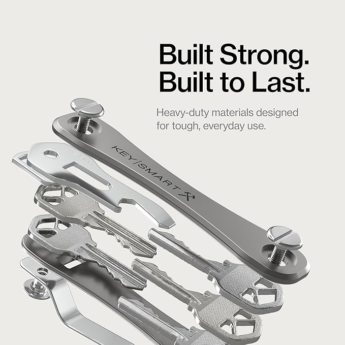 KeySmart Rugged - Multitool Key Holder for Keychain w/Bottle Opener and Pocket Clip Organizer for Keys EDC Keychains Ring for Car Fobs Key Chains Expandable (Up to 14 Keys Titanium)