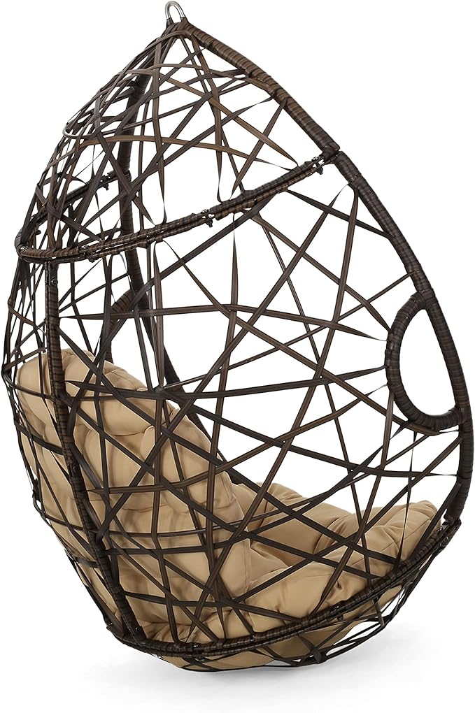 Christopher Knight Home Isaiah Indoor/Outdoor Wicker Tear Drop Hanging Chair (Stand Not Included) Multi-Brown and Tan