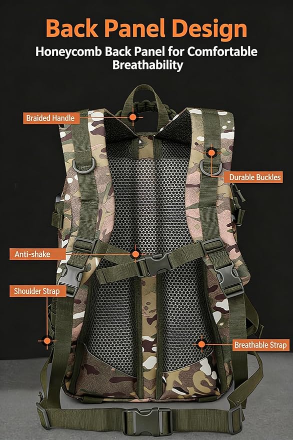 LINGYUE Tactical Backpack Bagpack Waterproof Hiking With USB Port 14 Laptop Compartment For Outdoor Camping Travel(E)