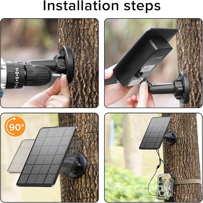 LIYVZ Trail Camera Solar Panel with Bulit-in 5000mAh Battery 2 Pack 3W Solar Panel for Trail Camera IP66 Waterproof Multi Interfaces with USB-C &amp DC 6V/9V/12V Output 360° Adjustable