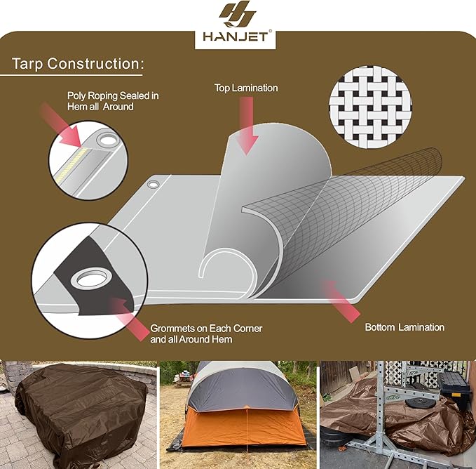 Outdoor Tarp Heavy Duty 9 Mil Multi-Purpose Waterproof Reinforced Rip-Stop Tarps with Grommets - 20 x 30 Feet Brown Sliver