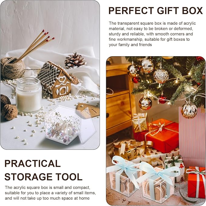 Thyle 100 Pieces Clear Acrylic Box with Lid 2.6 x 2.6 x 2.6 Inch Small Plastic Square Cube Containers Mini Clear Display Box Acrylic Gift Box Storage Box for Candy Pill Tiny Jewelry Gifts