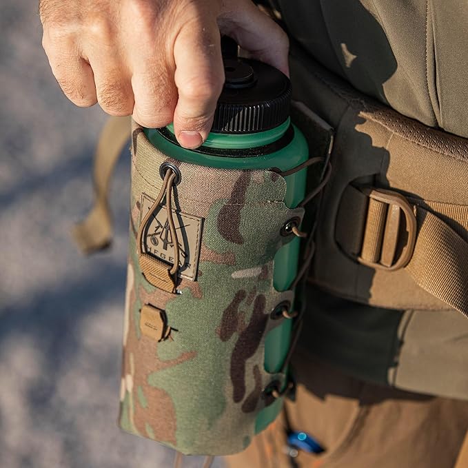 FHF Gear Water Bottle Holster – Expandable Lightweight MOLLE Bottle Carrier with Adjustable Height &amp Secure Bungee System