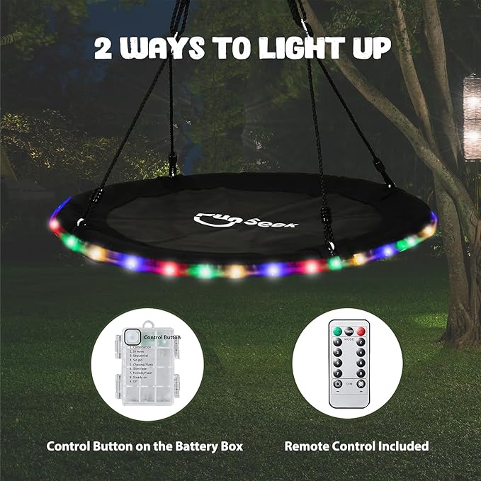 440lbs Swing Set for Backyard with 40 inch LED Saucer Swing and Heavy-Duty A-Frame Metal Stand Swing Set Outdoor for Kids