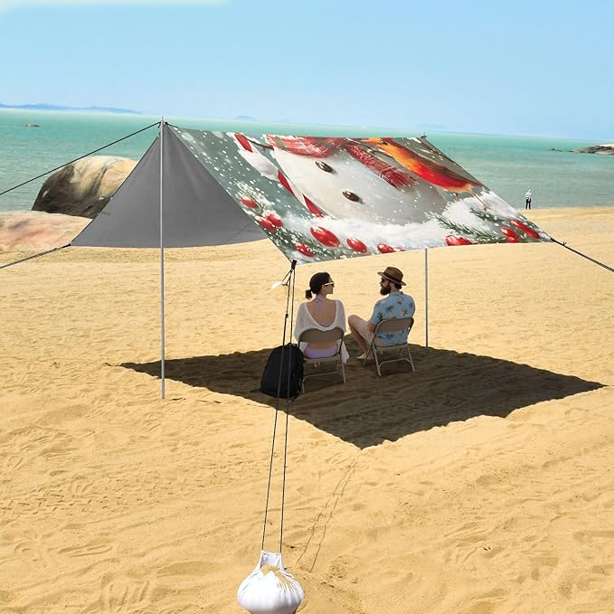 ALAZA Christmas Snowman Candy Beach Tent Sun Shelter UPF50+ Protection Beach Shade Canopy w/ 4 Sandbags for Outdoor Camping Fishing Backyard Fun Picnic 10x9 ft