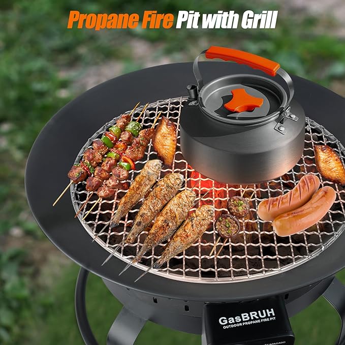 GasBRUH 19″ Outdoor Portable Propane Fire Pit with Grill Grate Cover&ampCarry KitFireplace60000 BTU Camping Propane FirepitPortable Gas Fire Pit for Outside PatioCampingRVSmokeless Gas Firebo