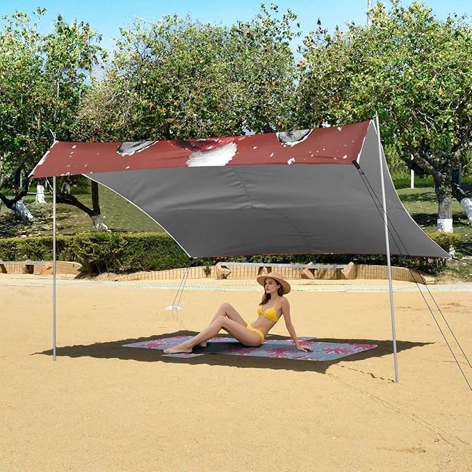 ALAZA Christmas Zebra Beach Tent Sun Shelter UPF50+ Protection Beach Shade Canopy w/ 4 Sandbags for Outdoor Camping Fishing Backyard Fun Picnic 10x9 ft