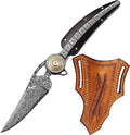 Damascus Steel Folding Knife HRC 60 Pocket Knife for Men Hand Forged Damascus Steel Blade Vegetable Tanned Leather Sheath Ebony Handle Hunting Knives &amp Tools Gifts for Guys