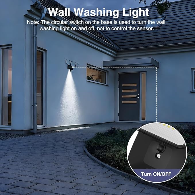 65W 6500LM Flood Lights Outdoor Motion Sensor with Night Light Hardwired Security Floodlights 6500K IP65 Waterproof Dusk to Dawn Lighting Outside Black 1 Pack