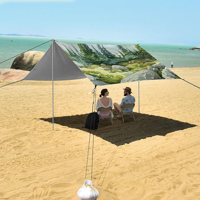 Beach Canopy with Windproof Ropes &amp Sandbags Beach Tent Sun Shade Sun Shelter for Camping Trips Fishing Backyard Fun or Picnics Landscape