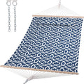 SUNCREAT Double Tree Hammock with Hardwood Spreader Bar Extra Large Soft Pillow Heavy Duty Hanging Hammock for Indoor Outdoor Blue Pattern