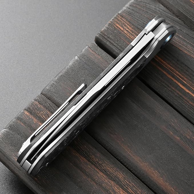 Sitivien ST995 Folding KnifeHandmade M390 Pearlescent Polishing Blade Titanium &amp Carbon Fiber Handle EDC Tool Knife for Outdoor Camping Hiking Survival(Gray)