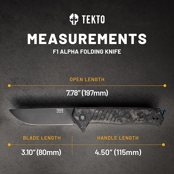 TEKTO KNIVES F1 Alpha Folding Pocket Knife - Modified Straight Back Blade Titanium Coated D2 Steel Ideal for Outdoor Camping &amp BackpackingTactical Forged Carbon Fiber Handle Blue Titanium Acce