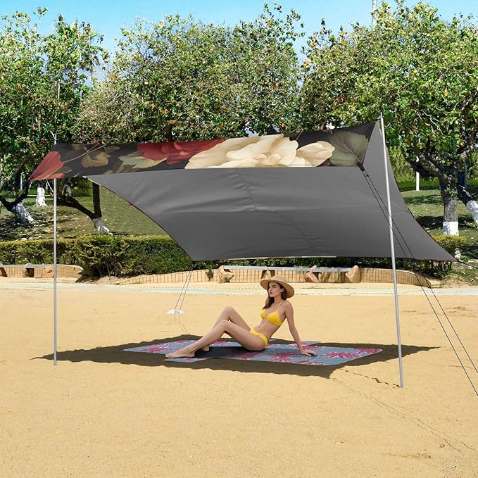 ALAZA Red Roses and Flower Beach Tent Sun Shelter Portable Canopy Sunshade for Outdoor Camping Picnics Backyard Fun 10x9 ft