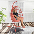 Hanging Egg Chair with Stand Outdoor Indoor Patio Rattan Swing Hammock Chairs with Washable Cushion 350lbs Capacity PE Wicker Swing Chair for Backyard Bedroom Garden (Orange + Orange Cushion)