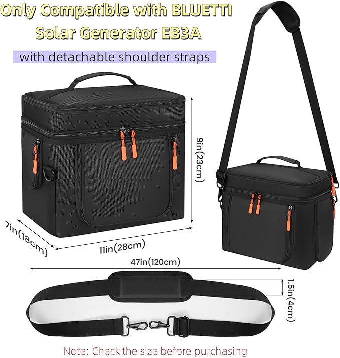 Storage Carrying Case Compatible with BLUETTI EB3A/AC2A/AC2P/Elite 30 V2 - Travel Padded Bag with Multi-Pockets Shoulder Strap &amp Handle for BLUETTI Portable Power Station Accessories (Bag Only)