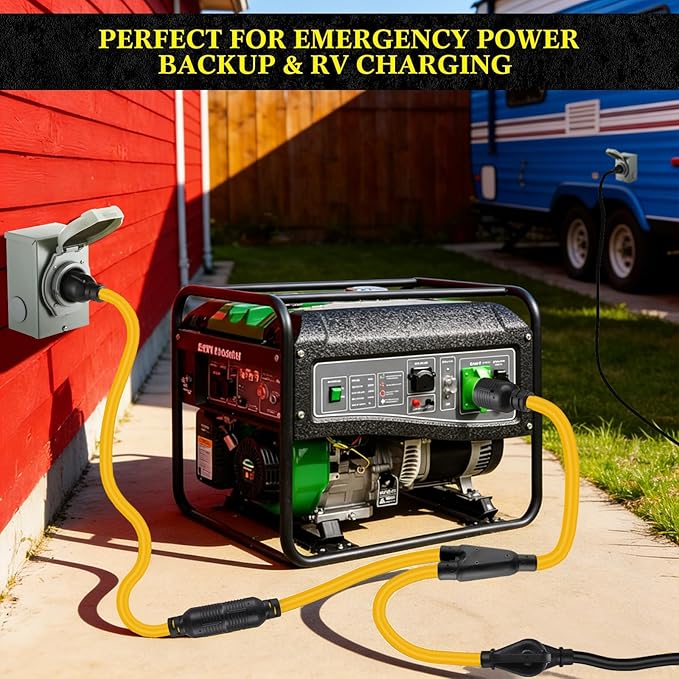 Kanayu L14-30P to TT-30R &amp L14-30R 30 Amp Generator Y Splitter Adapter Cord Compatible with NEMA Generator to EV/RV Charging and House Inlet Box 8/2+10/2 STW AWG ETL Listed 2.5 ft