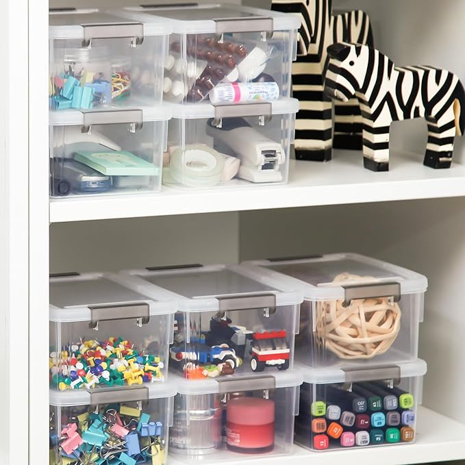 Anywish Small Storage Bins with Lids 3.2 QT Plastic Storage Containers for Organizing Stackable Clear Storage BoxesClear White(6 Packs)