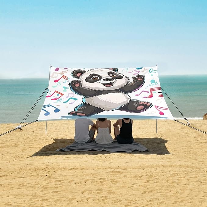 ALAZA Cute Panda Musical Notes Beach Tent Sun Shelter Portable Canopy Sunshade for Outdoor Camping Picnics Backyard Fun 10x9 ft