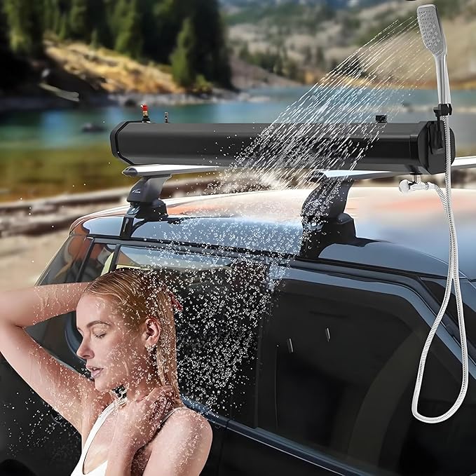 18L/20L/30L Portable Camping Showers Roof Rack Mount Road Shower with 5.58ft Hose and Shower Head Pressurized Water Tank for Overland Off-Road Vehicle Truck RV SUV(18L/4.76Gal)