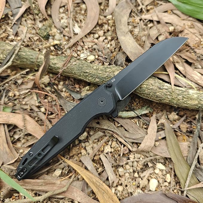 D2 Steel Folding Pocket Knife with Reversible Clip: 3.14 Black Sheepsfoot Blade Liner Lock G10 Handle Small EDC Flipper Knives Camping Tool for Man &amp Women