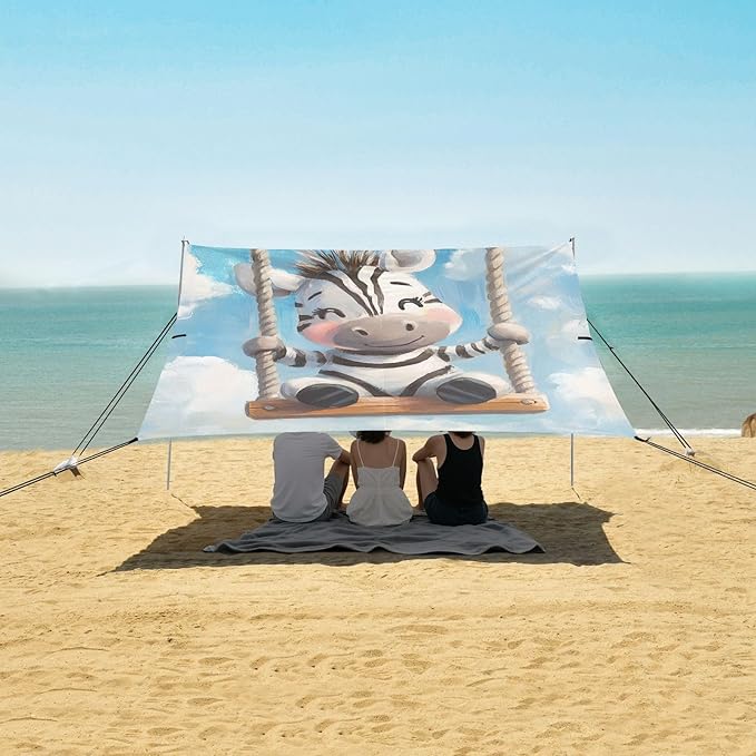 ALAZA Cute Zebra Sit and Swing Blue Sky and Cloud Beach Tent Sun Shelter Portable Canopy Sunshade for Outdoor Camping Picnics Backyard Fun 10x9 ft
