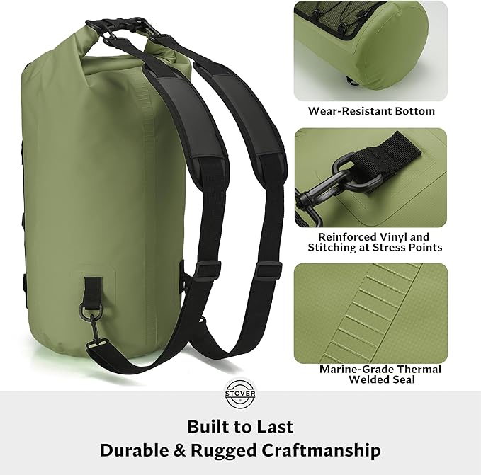 STOVER 5/10/25/30/40/55L Waterproof Dry Bag- Roll-Top Backpack w/Phone Case- Kayaking Hiking Camping Boating- Men/Women