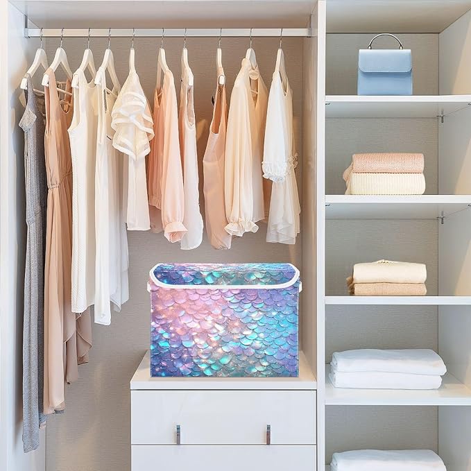 Fish Scale Gradient Glitter Decoration Sequins Blue Storage Containers with Lids Foldable Closet Organizer Lids for