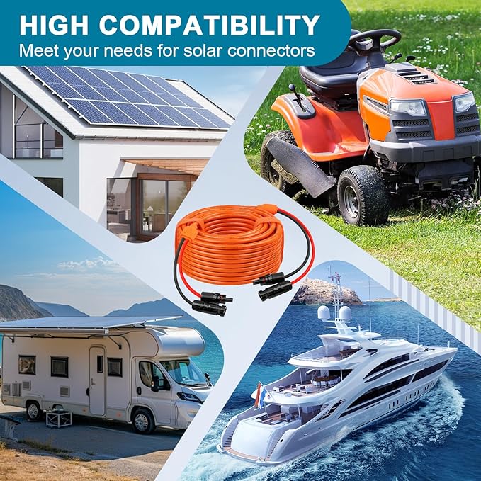 Solar Panel Extension Cable 20FT - MOOKEERF 10AWG+14AWG Solar Wire with Female &amp Male IP68 Waterproof Connector for RV Photovoltaic Systems Home Boat Solar Panels Car