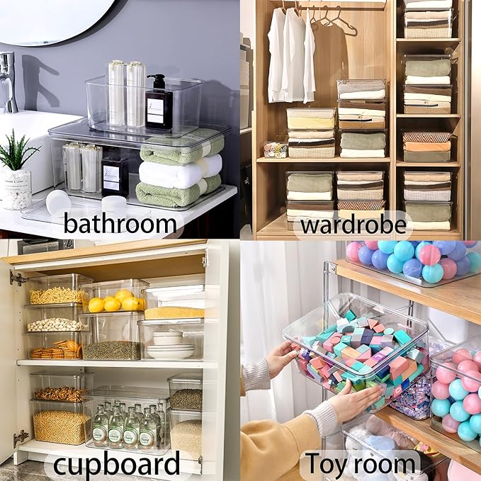 Lidded Plastic Storage Bins Set Clear Desk Basket Box Organizer Kitchen Container Clothes Laundry Closet Cabinet Shelf Organization and Storage for Shelves Office Bathroom(clear 3XL+2M)