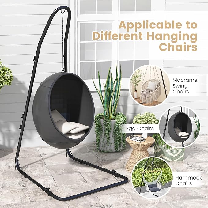 Tangkula Hammock Chair Stand Heavy-Duty Metal Hammock Swing Stand with Safety Hook &amp Sturdy Chain for Hanging Chair Capacity Indoor Outdoor Hammock Chair Stand Only