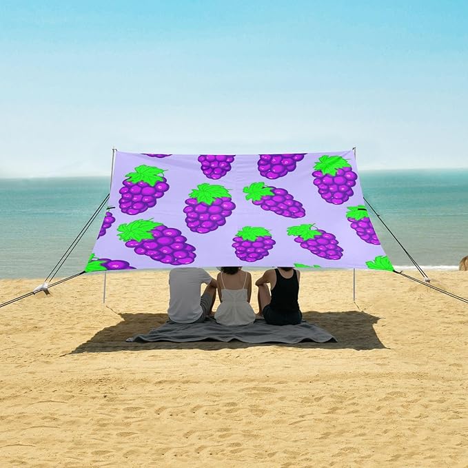 xigua Grape Beach Tent Sun Shelter with Carrying Bag - Silver Coated Oxford Fabric Beach Canopy for Beach Camping Fishing - Includes Windproof Ropes Sandbags &amp Stakes