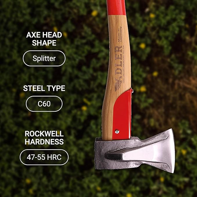 Adler Short Splitter – German Made Wood Splitting Axe Hickory Handle Anti-Slip Grip 2-3/4 lb Head 19.6 Ergonomic Handle w/Leather Sheath for Camping Firewood Bushcraft &amp Outdoor Use (A9)