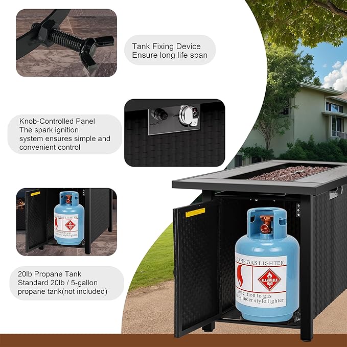 45 inch Propane Fire Pit Table 50000 BTU Outdoor Gas Fire Pit Table with Lid Waterproof Cover Rectangle Gas Firepit Table for Garden/Patio