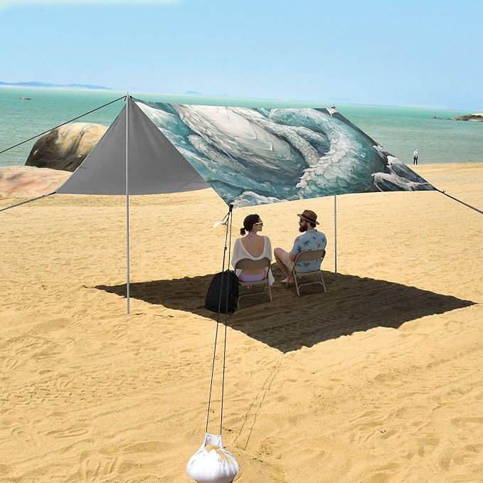 ALAZA Ice Dragon Beach Tent Sun Shelter UPF50+ Protection Beach Shade Canopy w/ 4 Sandbags for Outdoor Camping Fishing Backyard Fun Picnic 10x9 ft