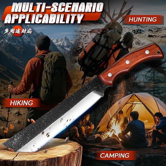 Purple Dragon Japanese Machete Knife for Cutting Trees Heavy Duty Full Tang Survival Machete with Wooden Sheath for Gardening Camping Bushcraft &amp Yard Work Gifts for Outdoor Men Women
