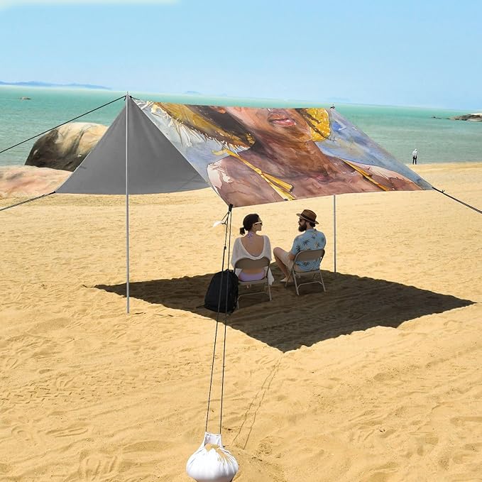 ALAZA Watercolour African American Beach Tent Sun Shelter UPF50+ Protection Beach Shade Canopy w/ 4 Sandbags for Outdoor Camping Fishing Backyard Fun Picnic 10x9 ft