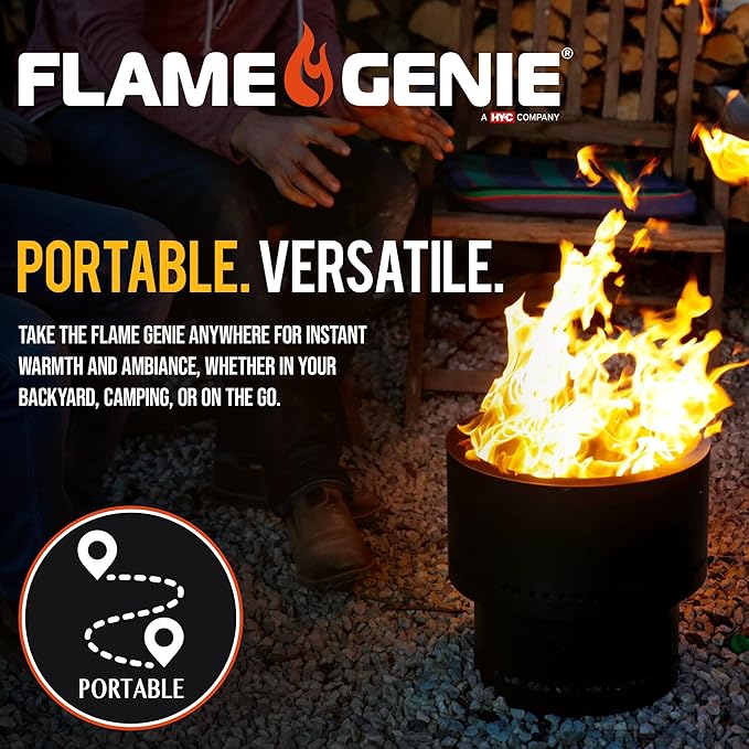 Flame Genie FG-16 13.5 Diameter Portable Pit Smoke Free Wood Pellet Fire Pit Smokeless Fire Pits for Outside Smokeless Firepit USA Made Black