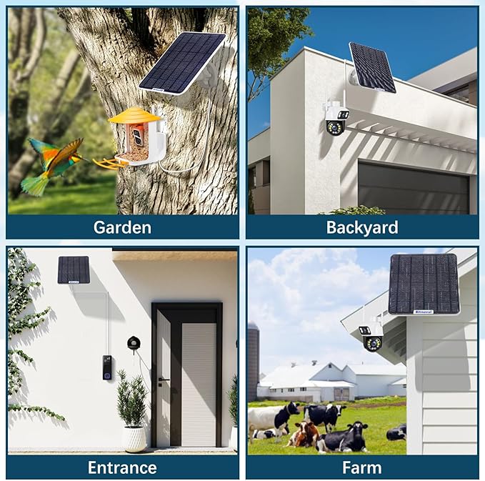6W Upgraded Solar Panel for Security Camera6V USB C Solar Charger Match to Rechargeable Battery Powered Bird Feeder CamRing Camera Solar Panels with DC Micro-USB Port9.8ft Cable 360° Swivel Bracket