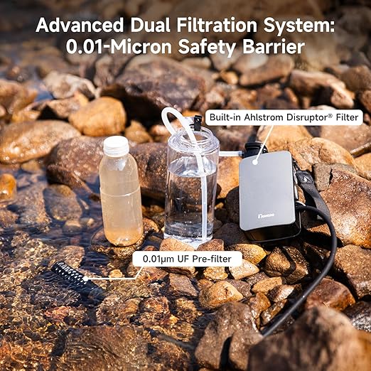 Nawaza Portable Electric Water Filter 0.01 Micron Camping Water Purifier One-Touch Outdoor Water Filtration for Hiking Emergency &amp Survival