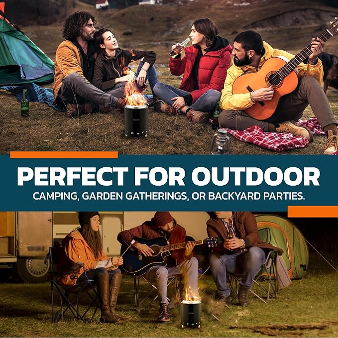 CAMPIOR Wood Burning Fire Pit Stove with Black Exterior - Smokeless Outdoor Stove for Efficient Wood Fires Camping and Gatherings Stainless Steel with Removable Ash Pan Stand and Carry Bag