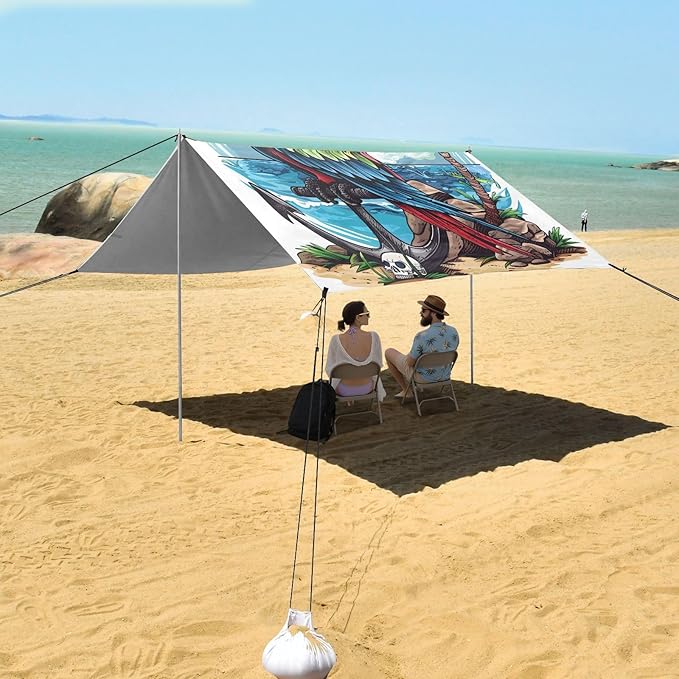 ALAZA Pirate Parrot Beach Tent Sun Shelter UPF50+ Protection Beach Shade Canopy w/ 4 Sandbags for Outdoor Camping Fishing Backyard Fun Picnic 10x9 ft