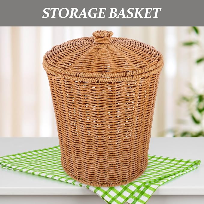 Ciieeo Laundry Basket Lid Woven Storage Container for Clothes Towels Toys and Sundries Multi-purpose Household Organizer for Bedroom and Laundry Room