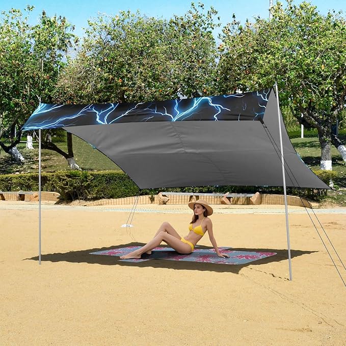 ALAZA Light Blue Glowing Lightning Pattern Beach Tent Sun Shelter Portable Canopy Sunshade for Outdoor Camping Picnics Backyard Fun 10x9 ft