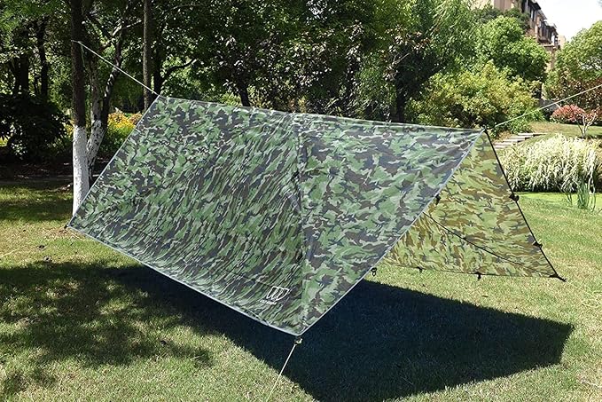 Gold Armour Rainfly Tarp Hammock Premium 14.7ft/12ft/10ft/8ft Rain Fly Cover Waterproof Ultralight Camping Shelter Canopy Survival Equipment Gear Camping Tent Accessories (Camouflage 14.7ft x 12ft)